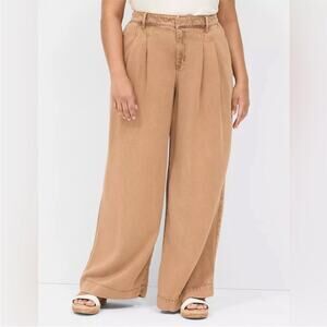 Lane Bryant NWT Lyocell Wide Leg Mid Rise Pleated Pants Camel Brown 20